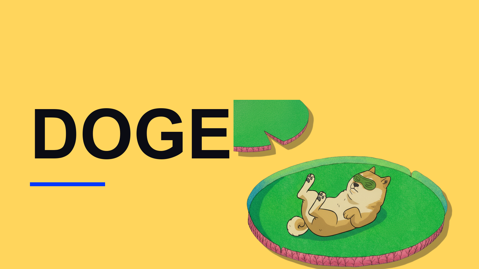 MemeMeet editorial Doge illustration of a Shiba Inu resting on a green cushion