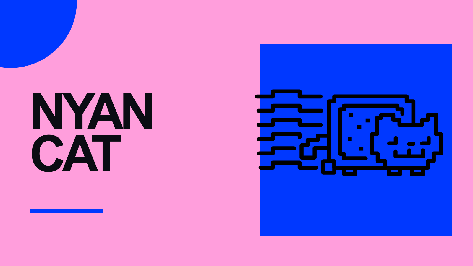 Minimal pixel-inspired MemeMeet editorial cover reading Nyan Cat over a dark blue field