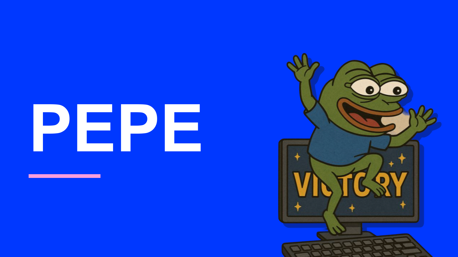 MemeMeet editorial illustration of a green frog celebrating at a computer
