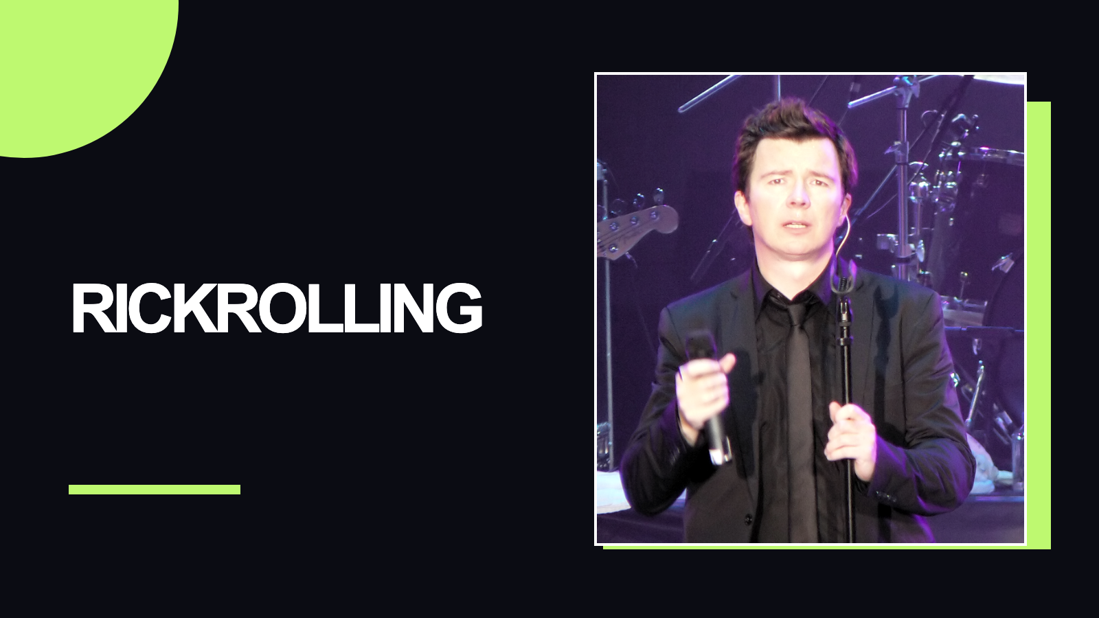 Minimal MemeMeet editorial cover reading Rickrolling with a small play button