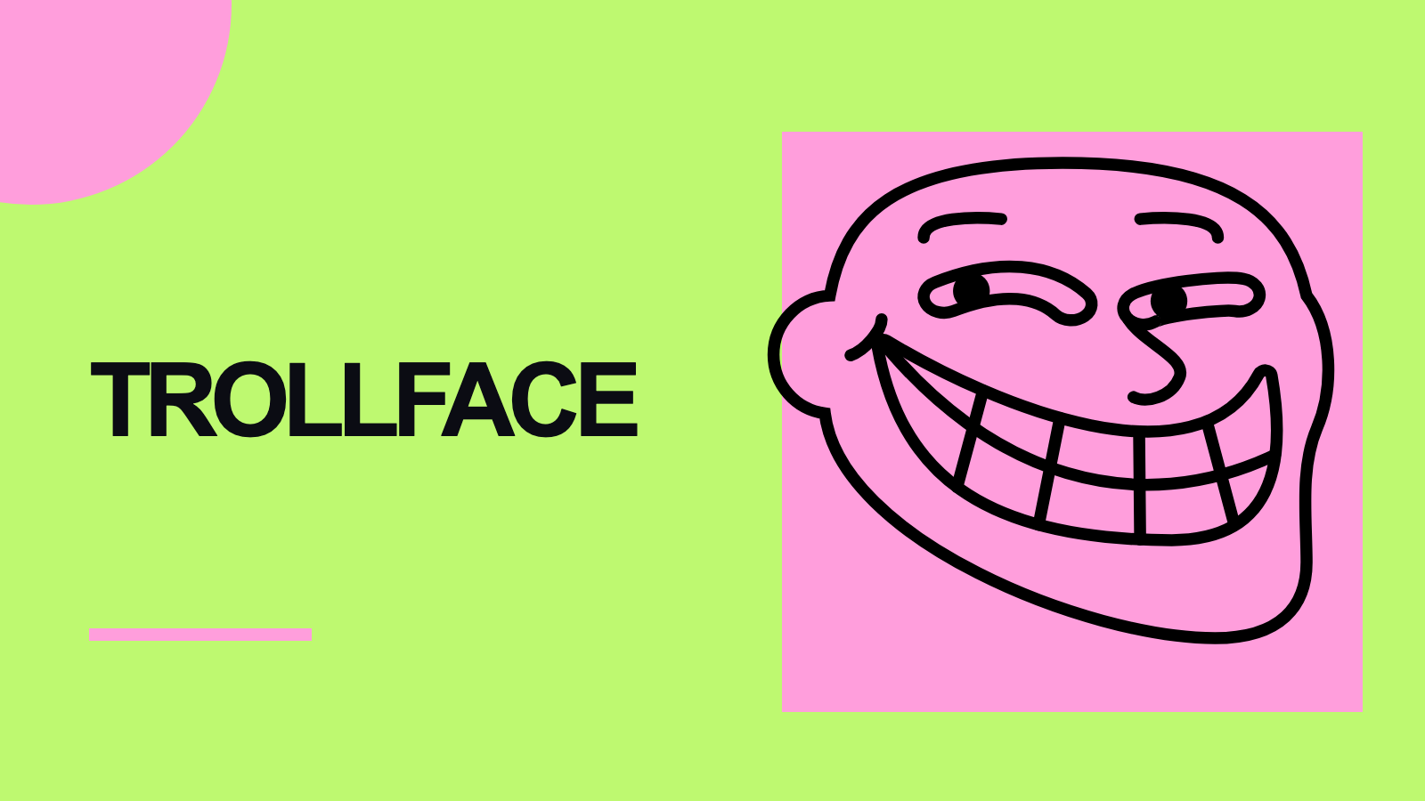 Minimal MemeMeet editorial cover reading Trollface on a lime field